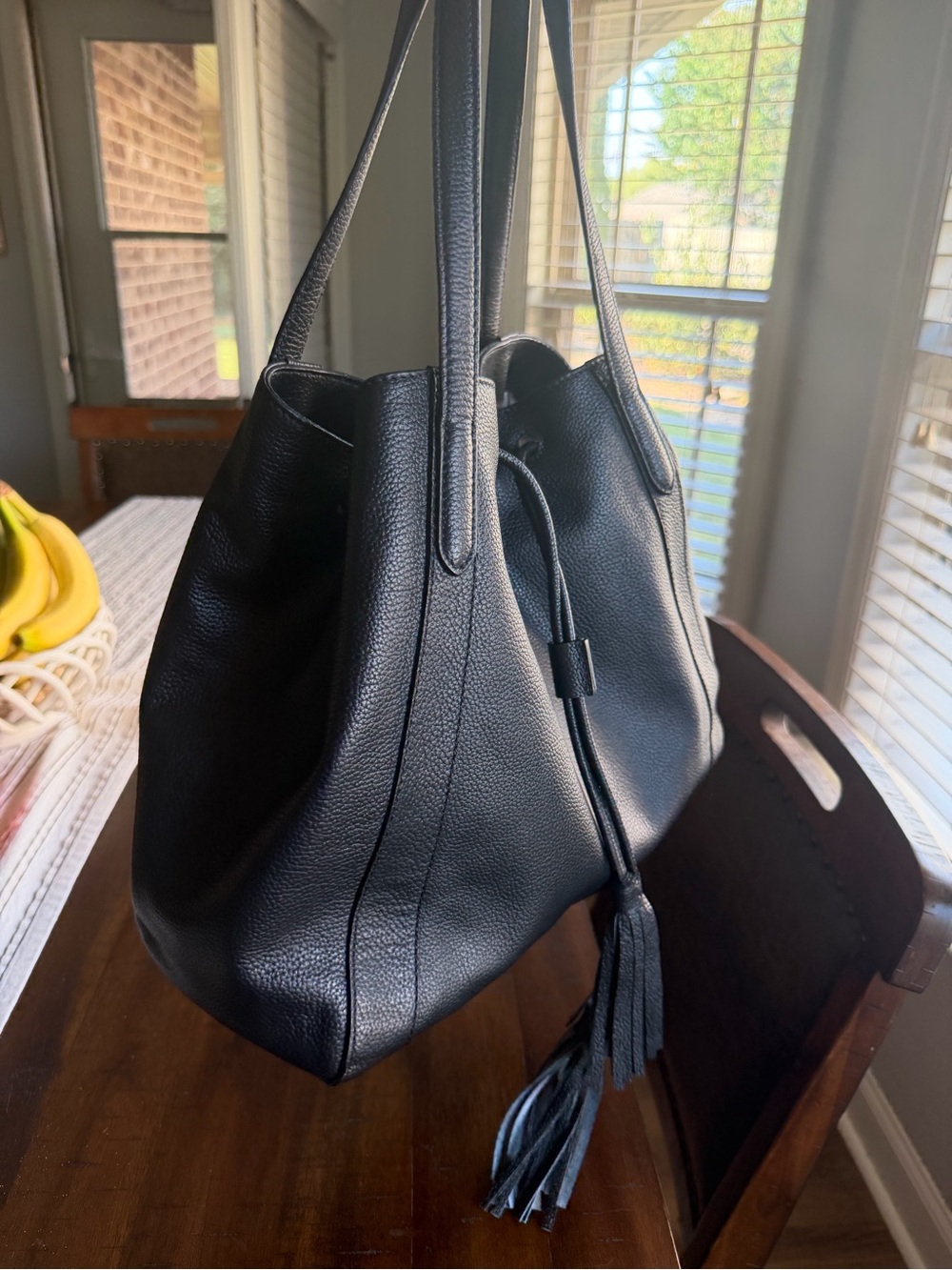 Tignanello Black Pebbled Leather Slouchy Tote Shoulder Bag w/Tassel - Picture 2 of 10